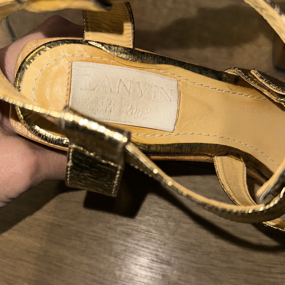 Lanvin Platform Heels Multi Strap Gold Craque Lea… - image 8